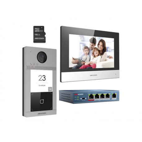 Hikvision DS-KIS604-S Kit videocitofono IP 2 Mpx con lettore mifare per sblocco