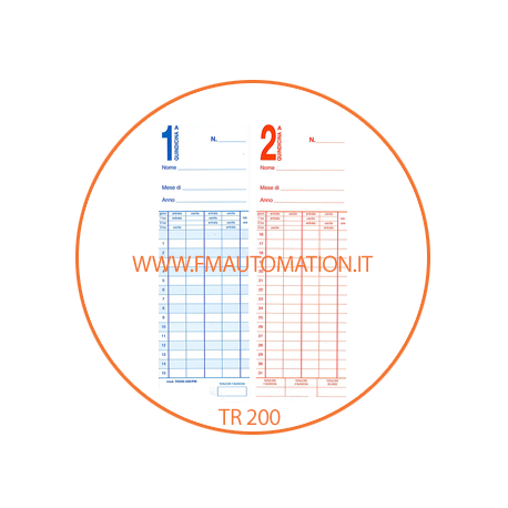 Schede marcatempo CARTELLINI  Bifacciali  TR 200 1/15-16/31