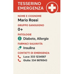 Tesserino Emergenza in PVC Personalizzato – Con Dati Sanitari e Contatti d’Emergenza