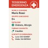 Tesserino Emergenza in PVC Personalizzato – Con Dati Sanitari e Contatti d’Emergenza